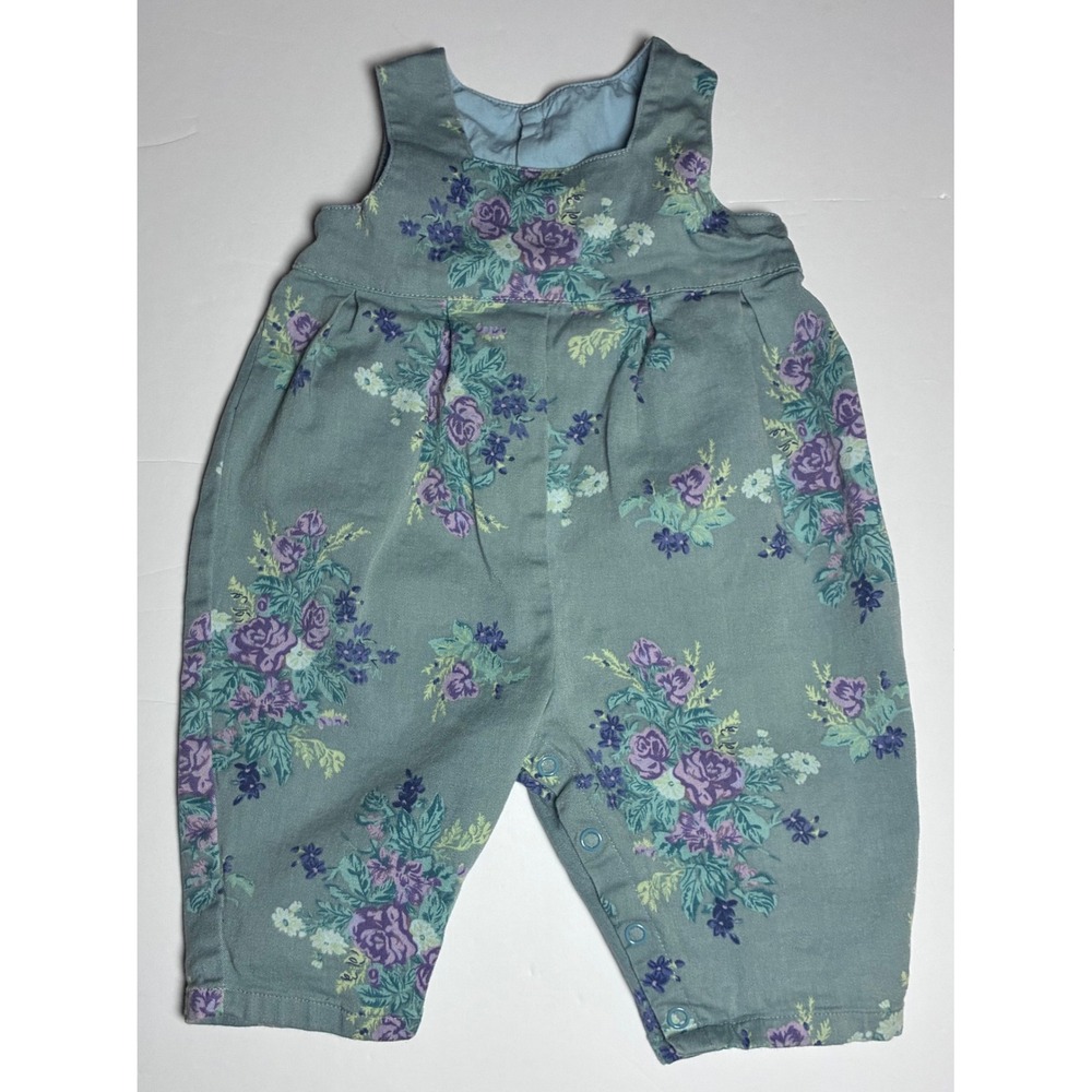 Vintage Hartstrings Baby Girl Floral Romper 12M Blue Purple Rose Cotton Jumpsuit